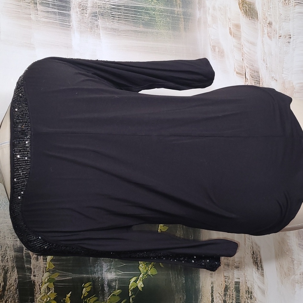 Cable & Gage Womens Medium luxurious black sequin blouse open shoulders - Picture 4 of 8